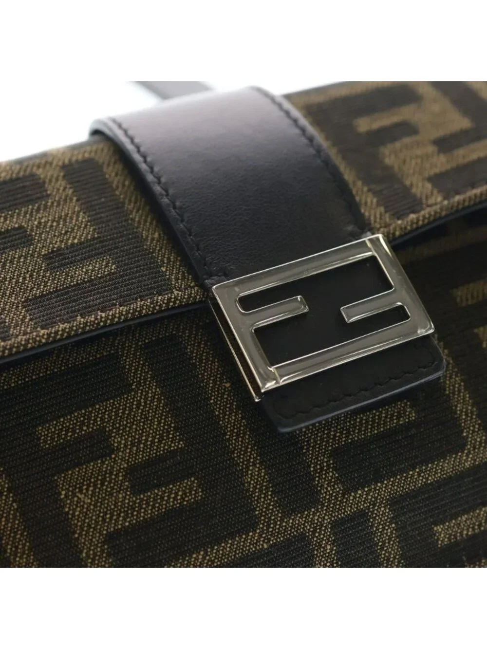 Fendi Zucca Mini Shoulder Bag Black Brown Leather Canvas Silver